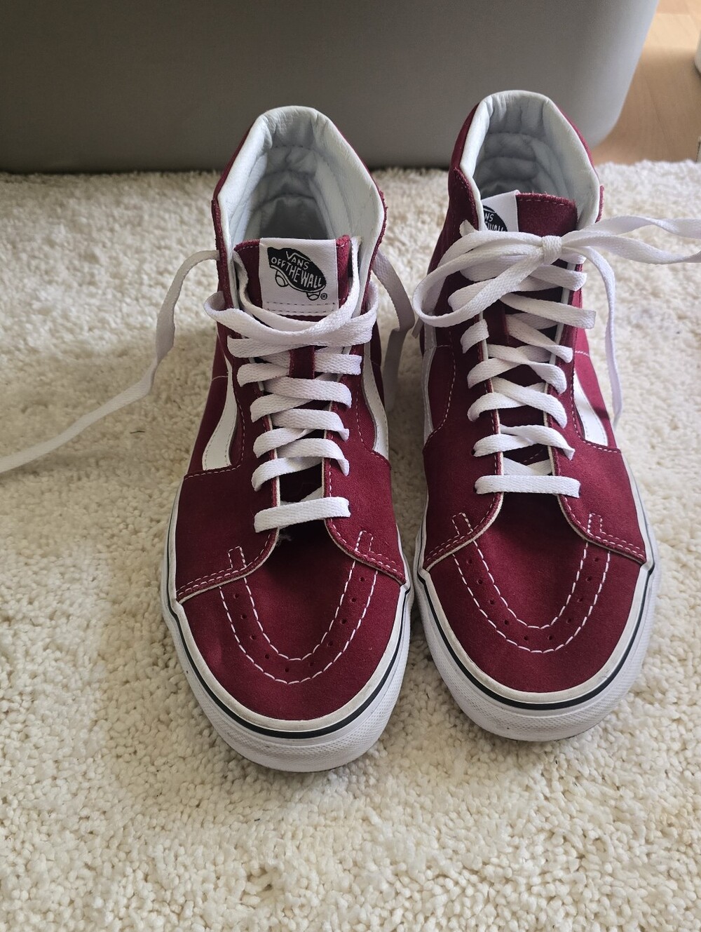 Vans Burgundy and White High-Top Skate Shoes